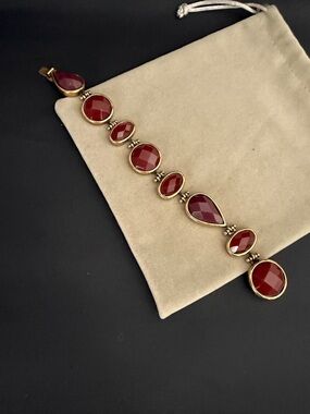 Gold-Tone Carnelian plastic inserts Link Bracelet 7.8”